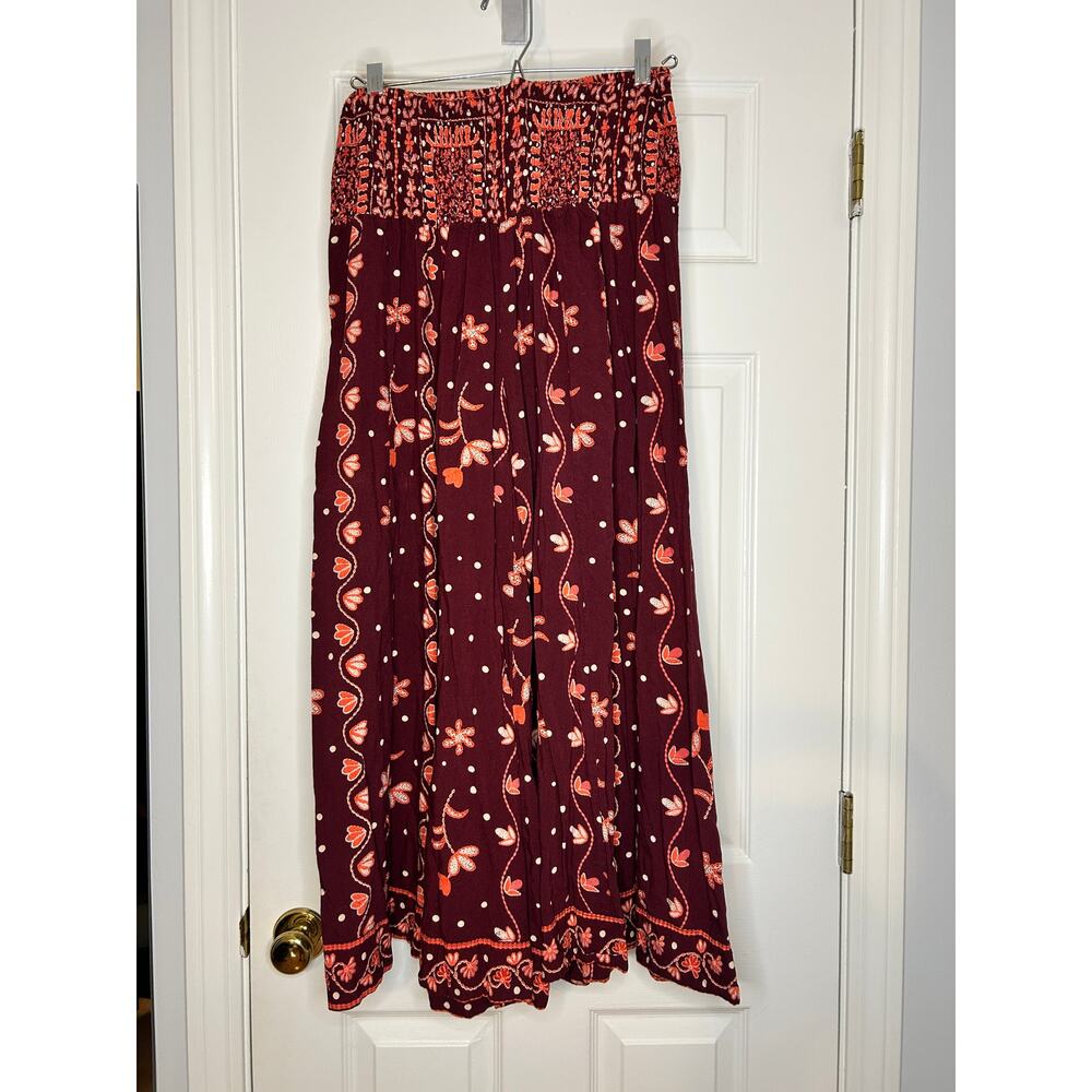 Earthbound Trading Co Boho Palazzo Pants Smocked Waist Wide Leg Floral Small